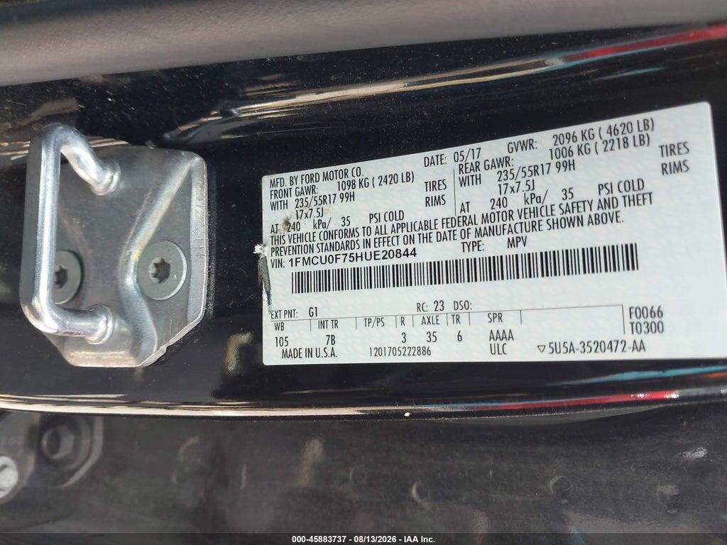 1FMCU0F75HUE20844 2017 FORD ESCAPE photo no. 9