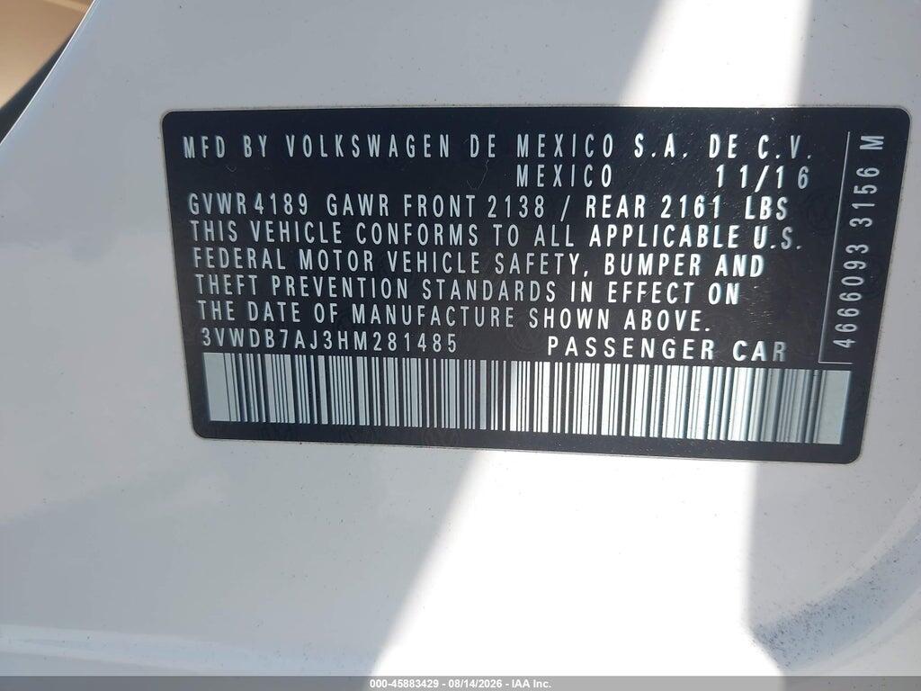 3VWDB7AJ3HM281485 2017 VOLKSWAGEN JETTA photo no. 9