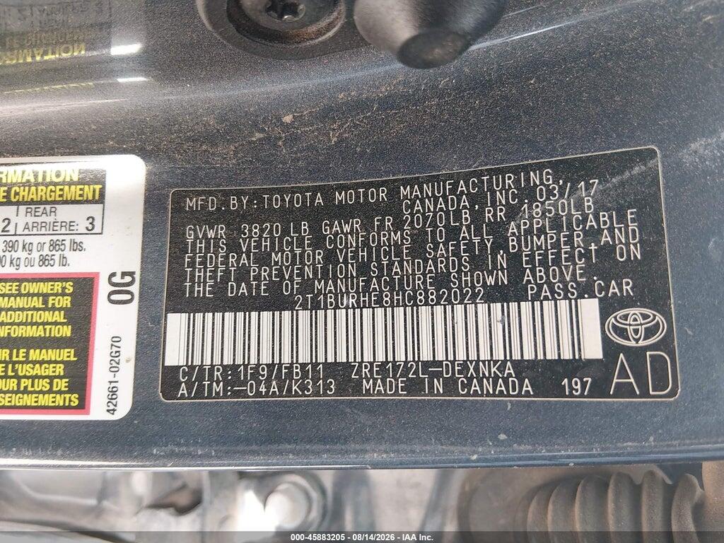 2T1BURHE8HC882022 2017 TOYOTA COROLLA photo no. 9