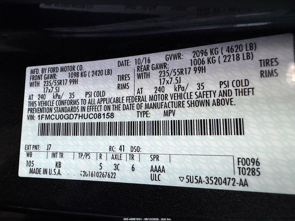 1FMCU0GD7HUC08158 2017 FORD ESCAPE photo no. 9