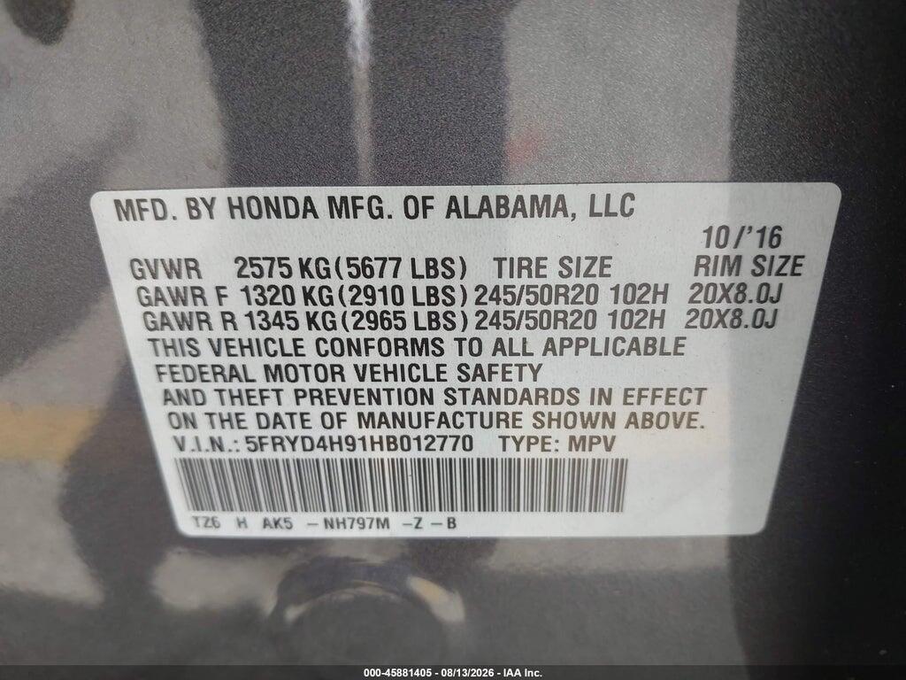 5FRYD4H91HB012770 2017 ACURA MDX photo no. 9