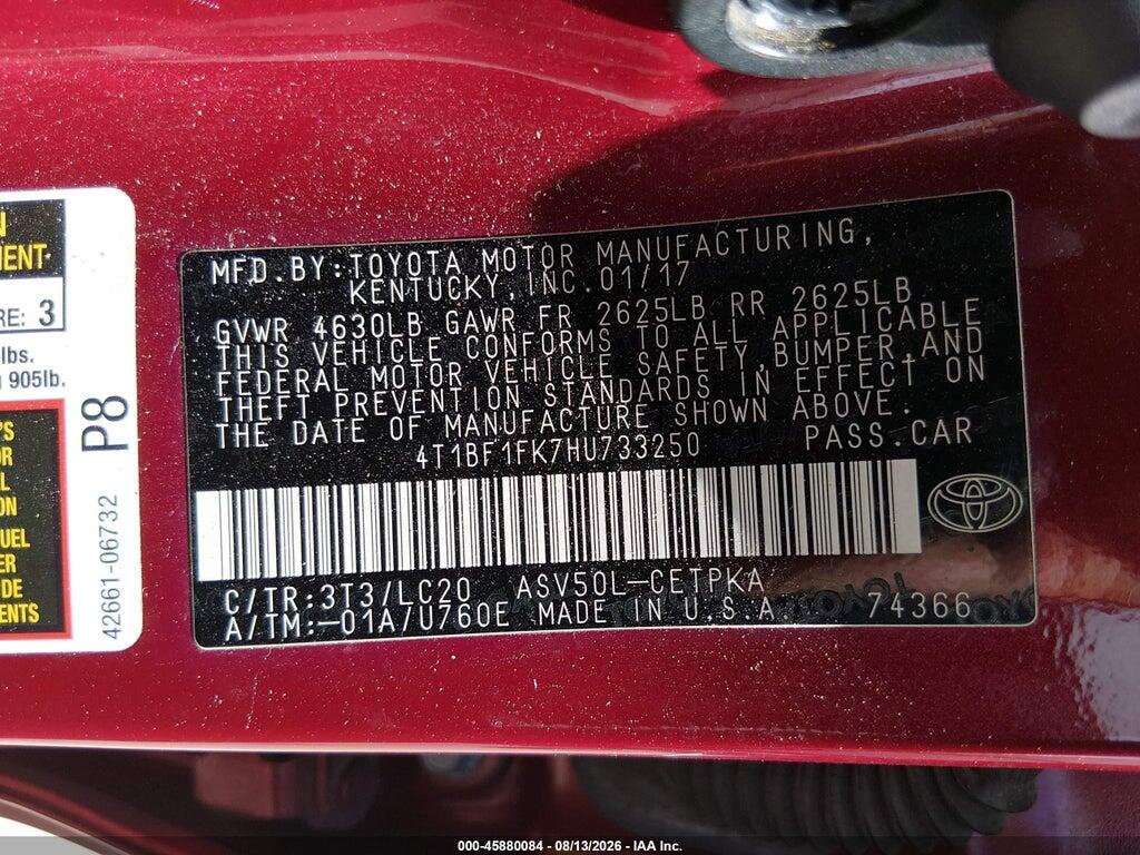 4T1BF1FK7HU733250 2017 TOYOTA CAMRY photo no. 9