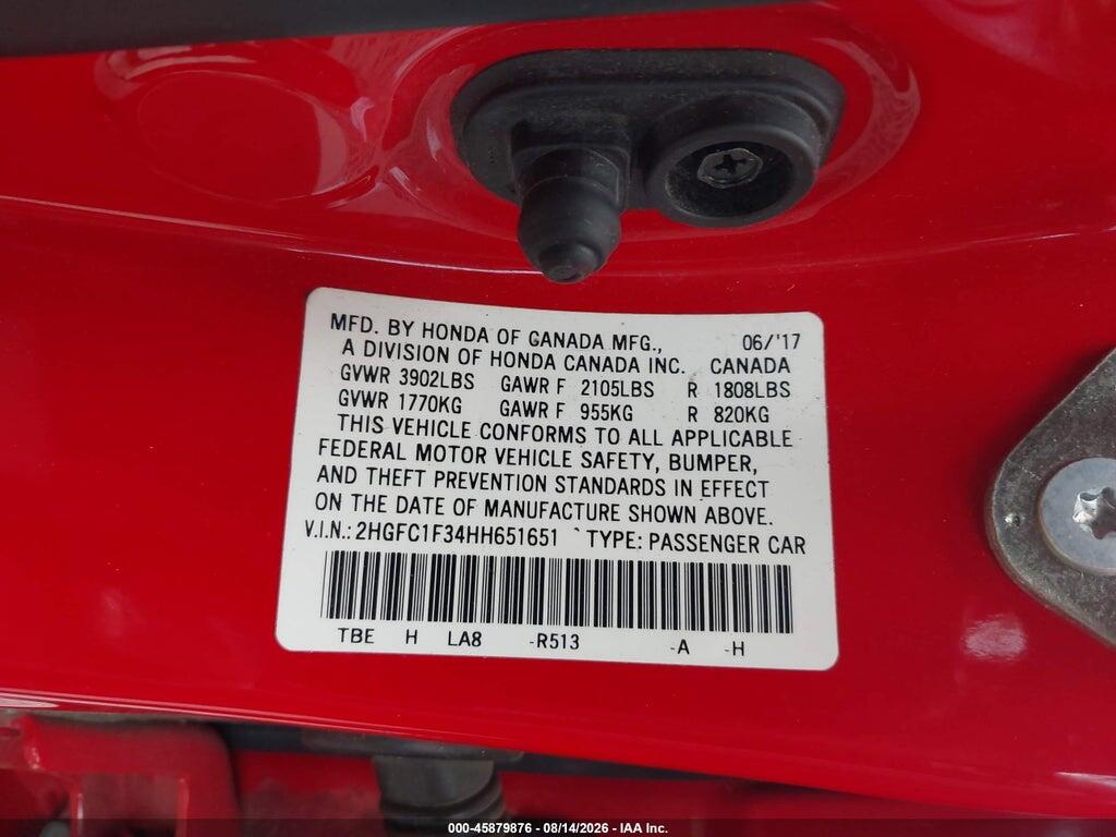 2HGFC1F34HH651651 2017 HONDA CIVIC photo no. 9