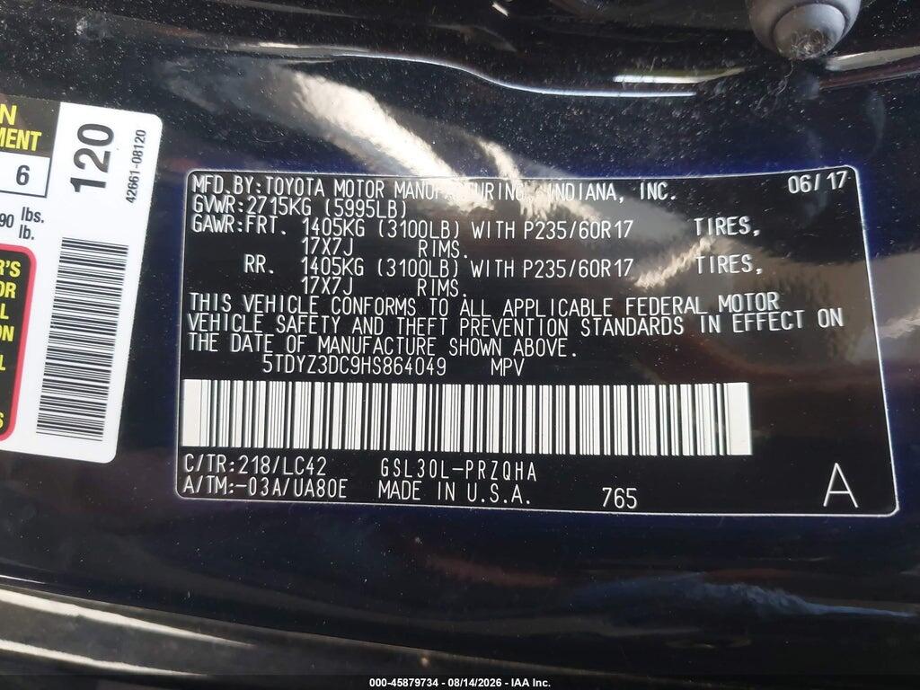 5TDYZ3DC9HS864049 2017 TOYOTA SIENNA photo no. 9