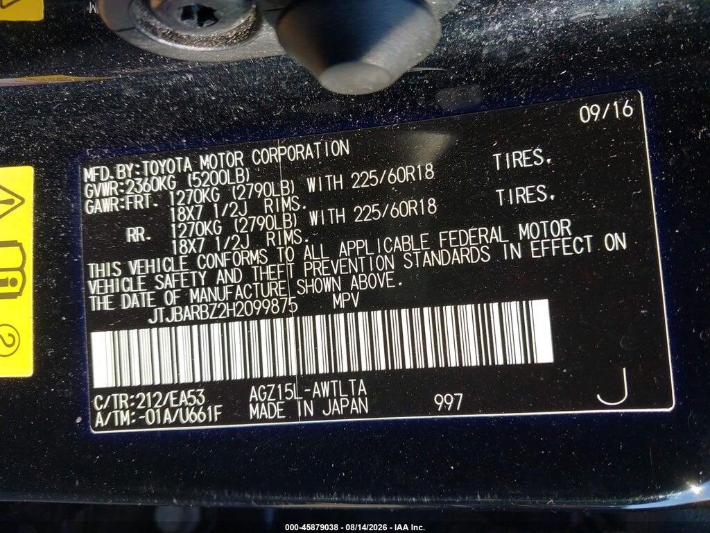 JTJBARBZ2H2099875 2017 LEXUS NX 200T photo no. 9