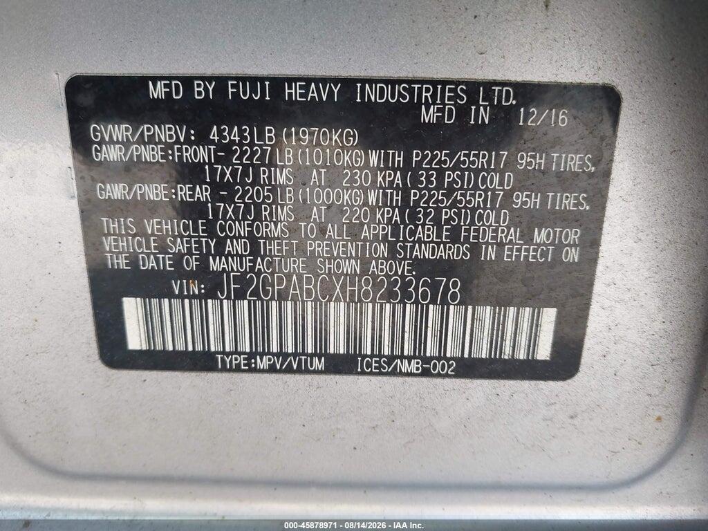 JF2GPABCXH8233678 2017 SUBARU CROSSTREK photo no. 9