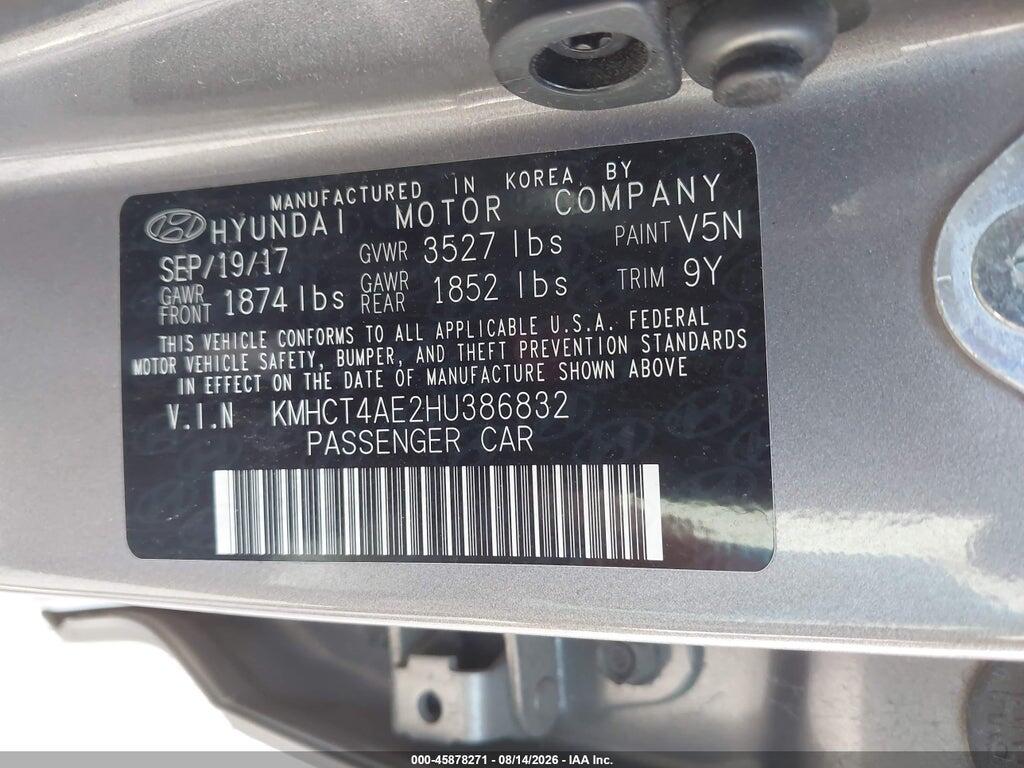 KMHCT4AE2HU386832 2017 HYUNDAI ACCENT photo no. 9