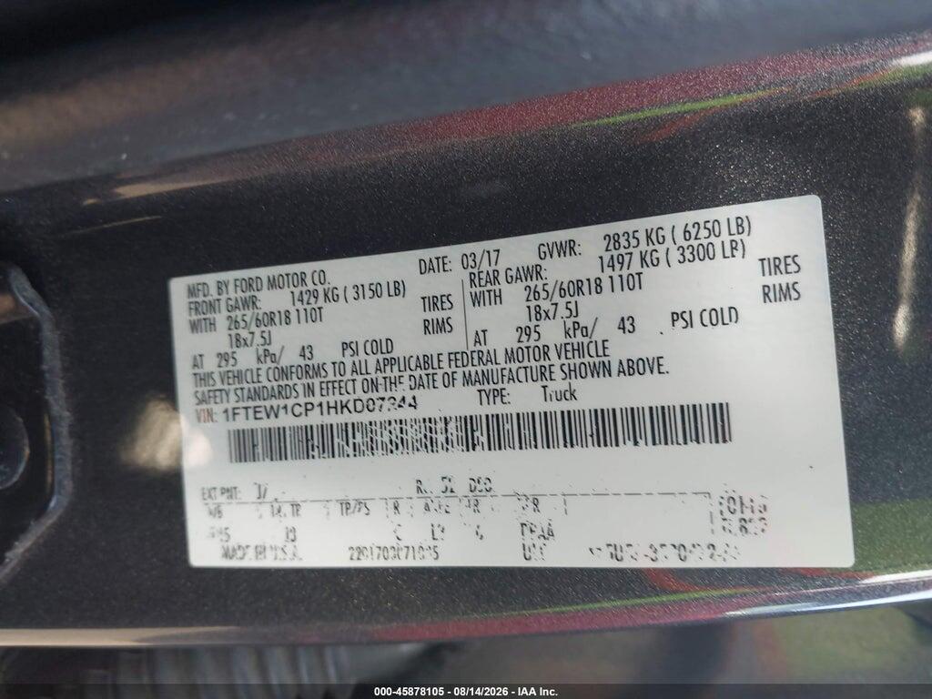 1FTEW1CP1HKD07244 2017 FORD F-150 photo no. 9