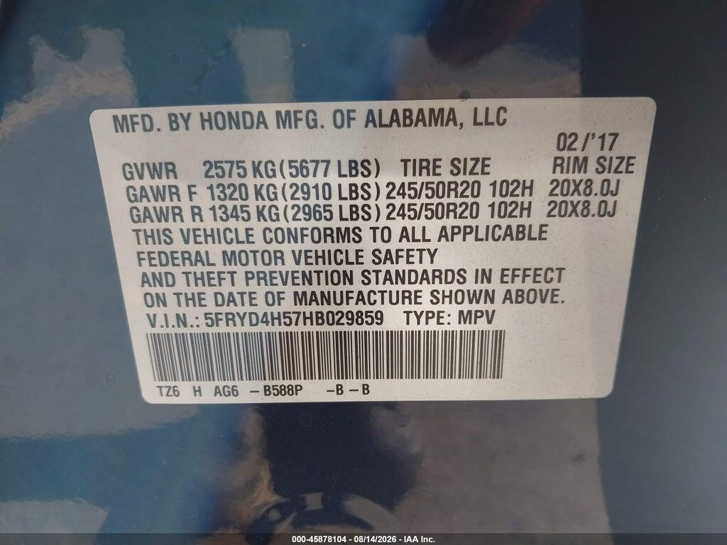 5FRYD4H57HB029859 2017 ACURA MDX photo no. 9