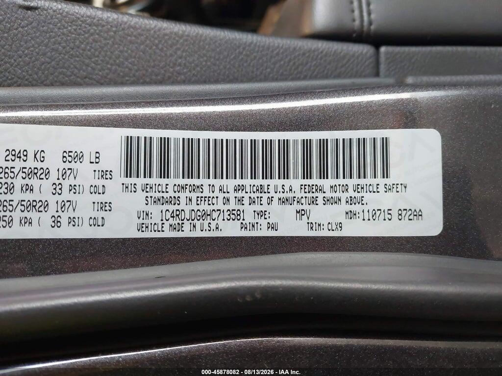 1C4RDJDG0HC713581 2017 DODGE DURANGO photo no. 9