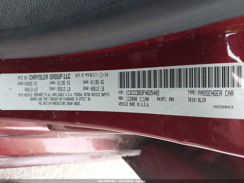 1C3CCCBB3FN625402 2015 CHRYSLER 200 photo no. 9