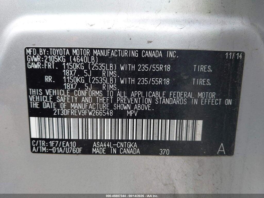 2T3DFREV9FW266548 2015 TOYOTA RAV4 photo no. 9