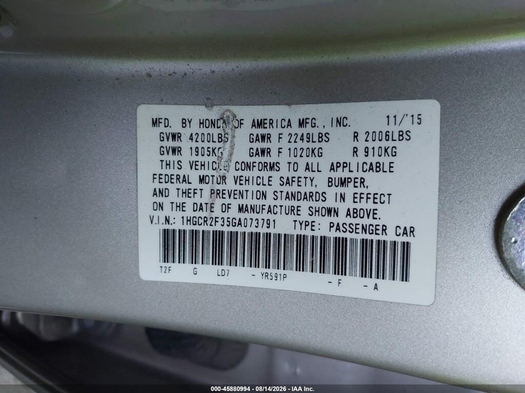 1HGCR2F35GA073791 2016 HONDA ACCORD photo no. 9