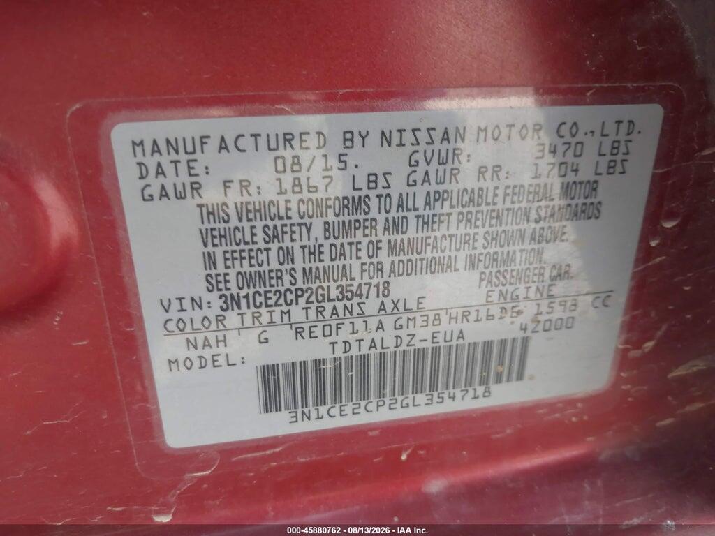 3N1CE2CP2GL354718 2016 NISSAN VERSA NOTE photo no. 9