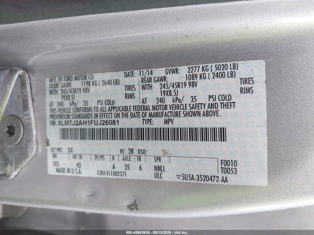 5LMTJ2AH1FUJ26081 2015 LINCOLN MKC photo no. 9