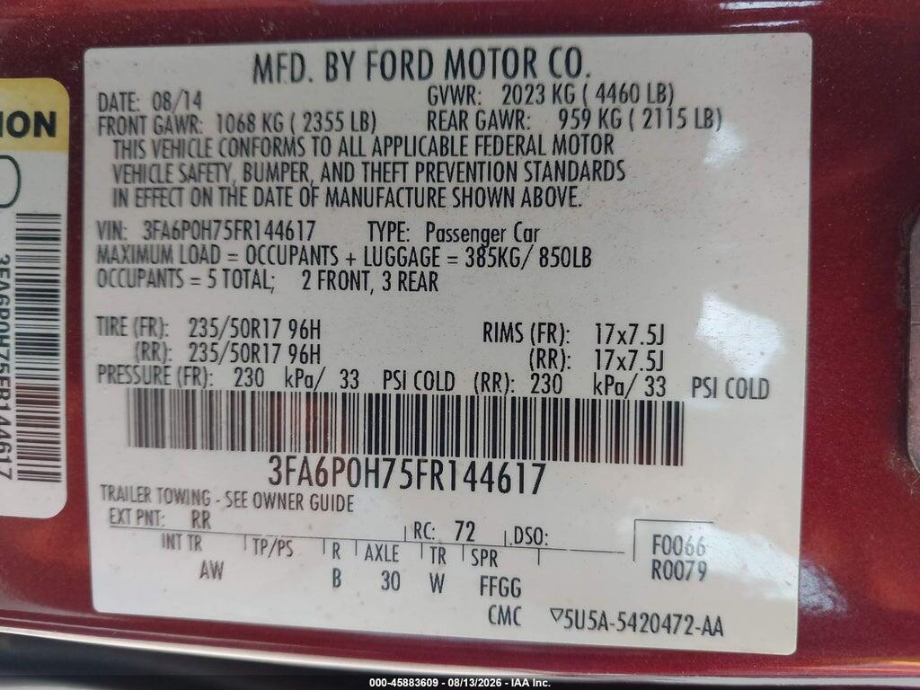 3FA6P0H75FR144617 2015 FORD FUSION photo no. 9