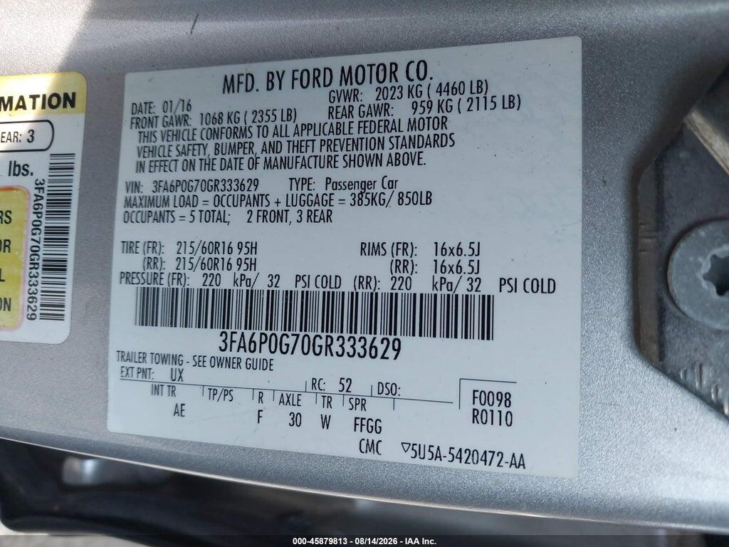 3FA6P0G70GR333629 2016 FORD FUSION photo no. 9
