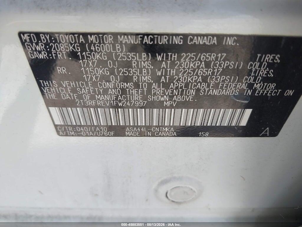 2T3RFREV1FW247997 2015 TOYOTA RAV4 photo no. 9