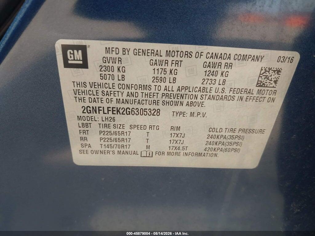 2GNFLFEK2G6305328 2016 CHEVROLET EQUINOX photo no. 9
