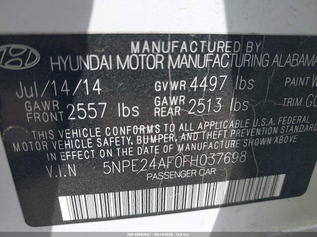 5NPE24AF0FH037698 2015 HYUNDAI SONATA photo no. 9