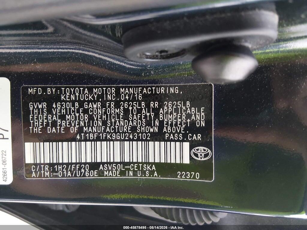 4T1BF1FK9GU243102 2016 TOYOTA CAMRY photo no. 9