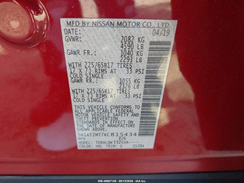 5N1AT2MT7KC815434 2019 NISSAN ROGUE photo no. 9