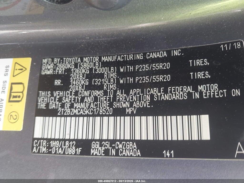 2T2BZMCA5KC178520 2019 LEXUS RX 350 photo no. 9