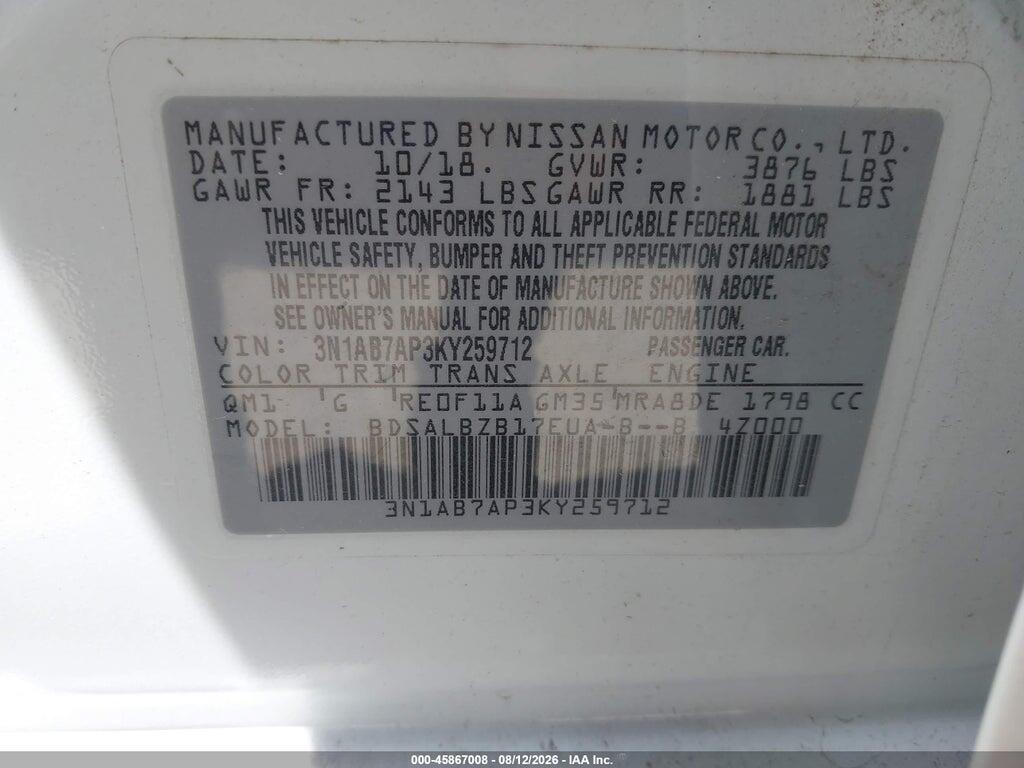 3N1AB7AP3KY259712 2019 NISSAN SENTRA photo no. 9