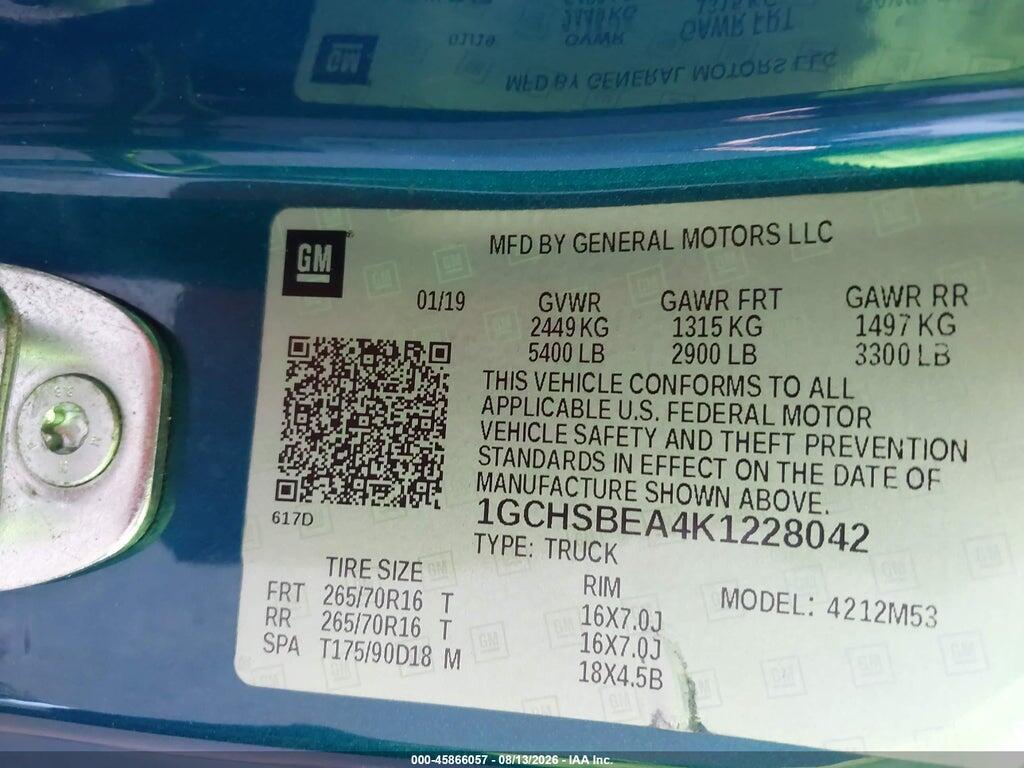 1GCHSBEA4K1228042 2019 CHEVROLET COLORADO photo no. 9