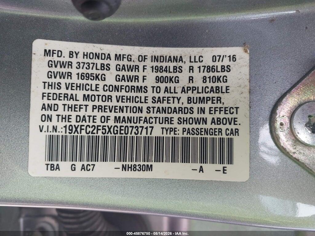 19XFC2F5XGE073717 2016 HONDA CIVIC photo no. 9