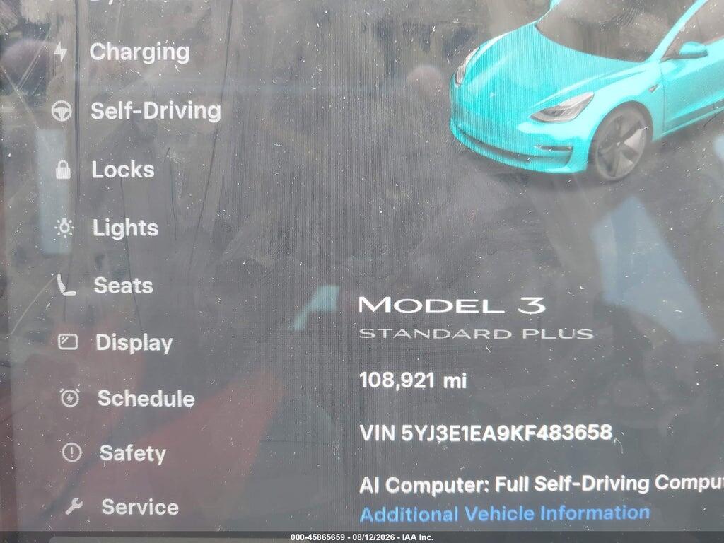 5YJ3E1EA9KF483658 2019 TESLA MODEL 3 photo no. 6
