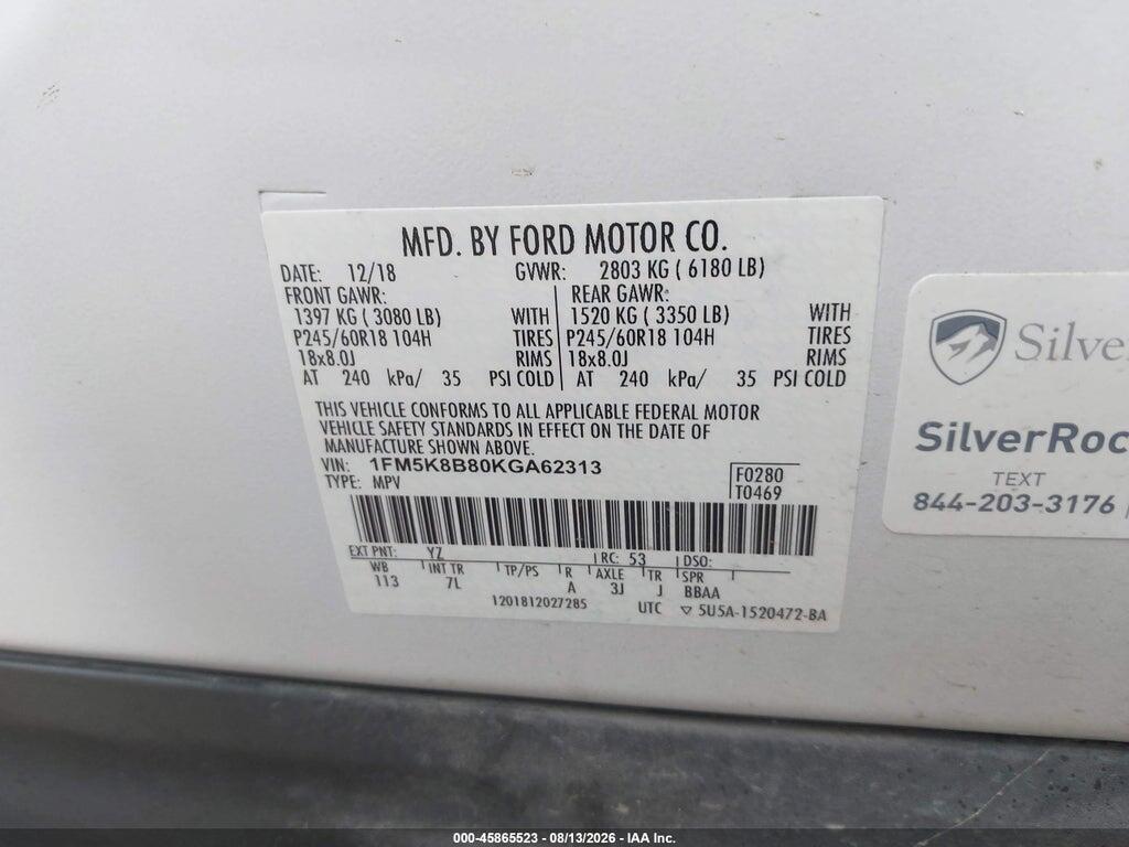 1FM5K8B80KGA62313 2019 FORD EXPLORER photo no. 9