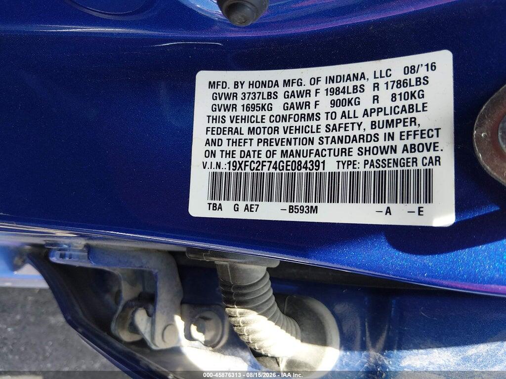 19XFC2F74GE084391 2016 HONDA CIVIC photo no. 9