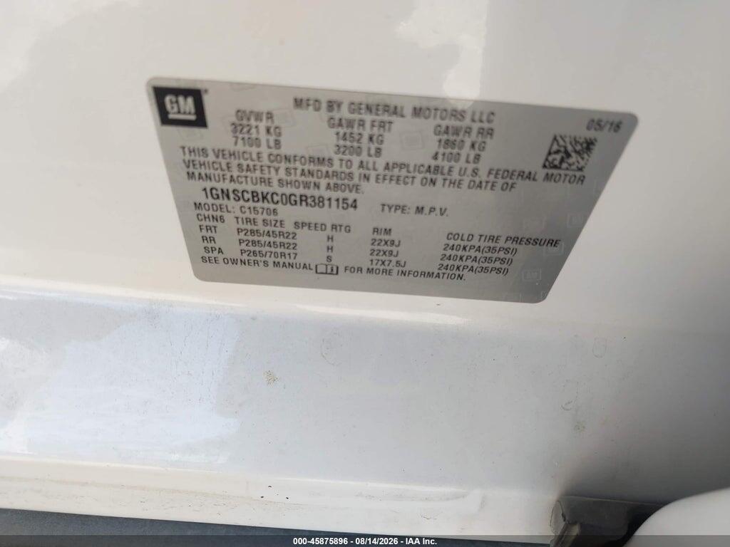 1GNSCBKC0GR381154 2016 CHEVROLET TAHOE photo no. 9