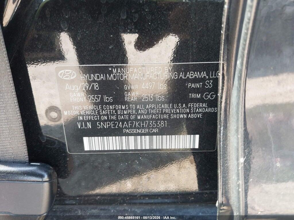 5NPE24AF7KH735381 2019 HYUNDAI SONATA photo no. 9