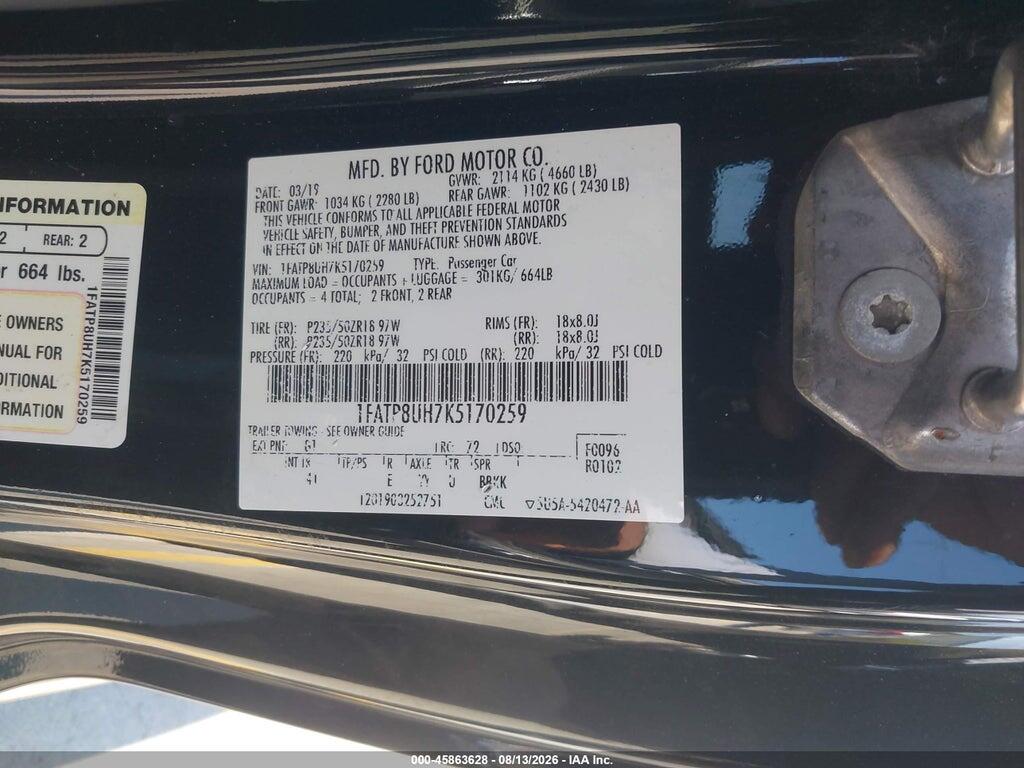 1FATP8UH7K5170259 2019 FORD MUSTANG photo no. 9
