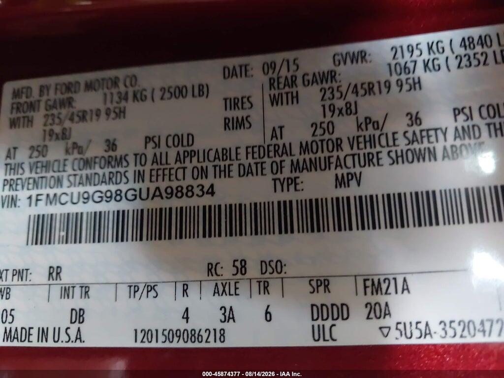 1FMCU9G98GUA98834 2016 FORD ESCAPE photo no. 9