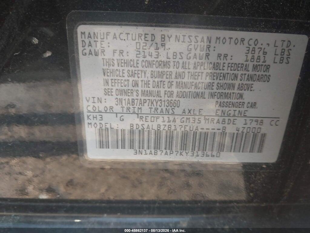 3N1AB7AP7KY313660 2019 NISSAN SENTRA photo no. 9