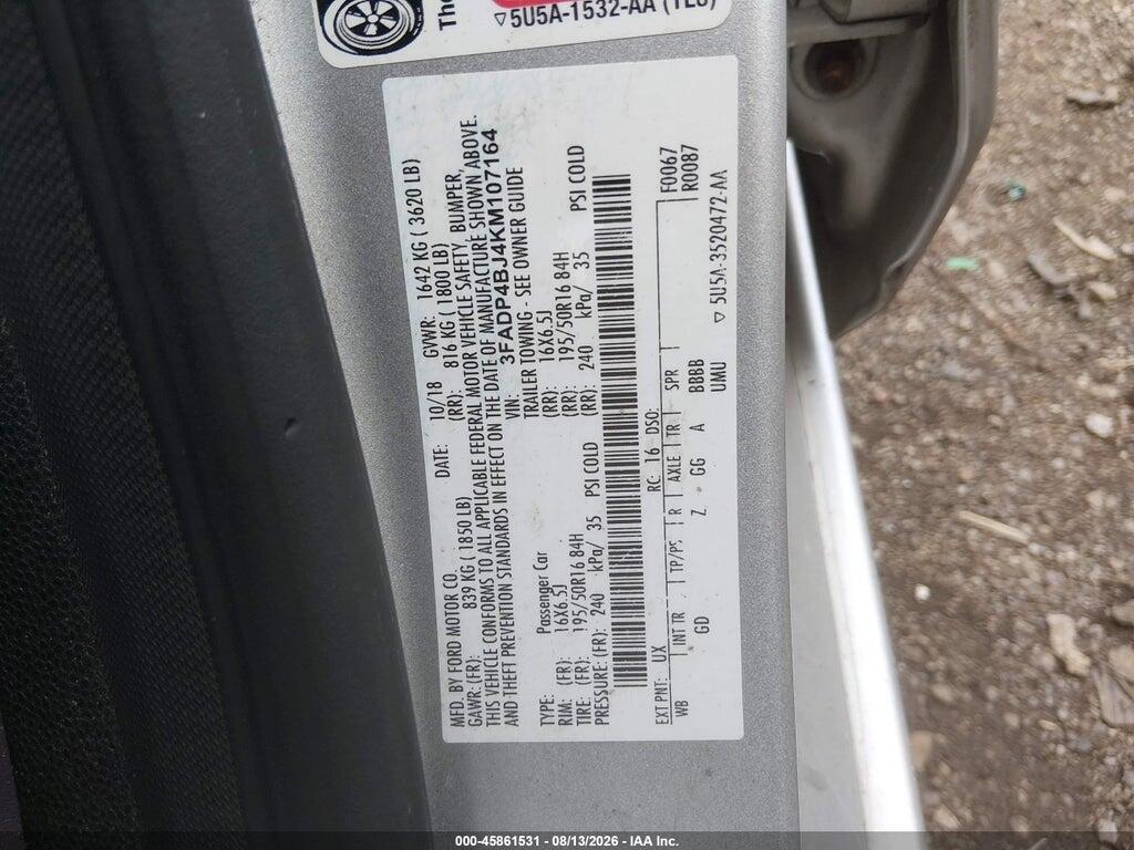 3FADP4BJ4KM107164 2019 FORD FIESTA photo no. 9