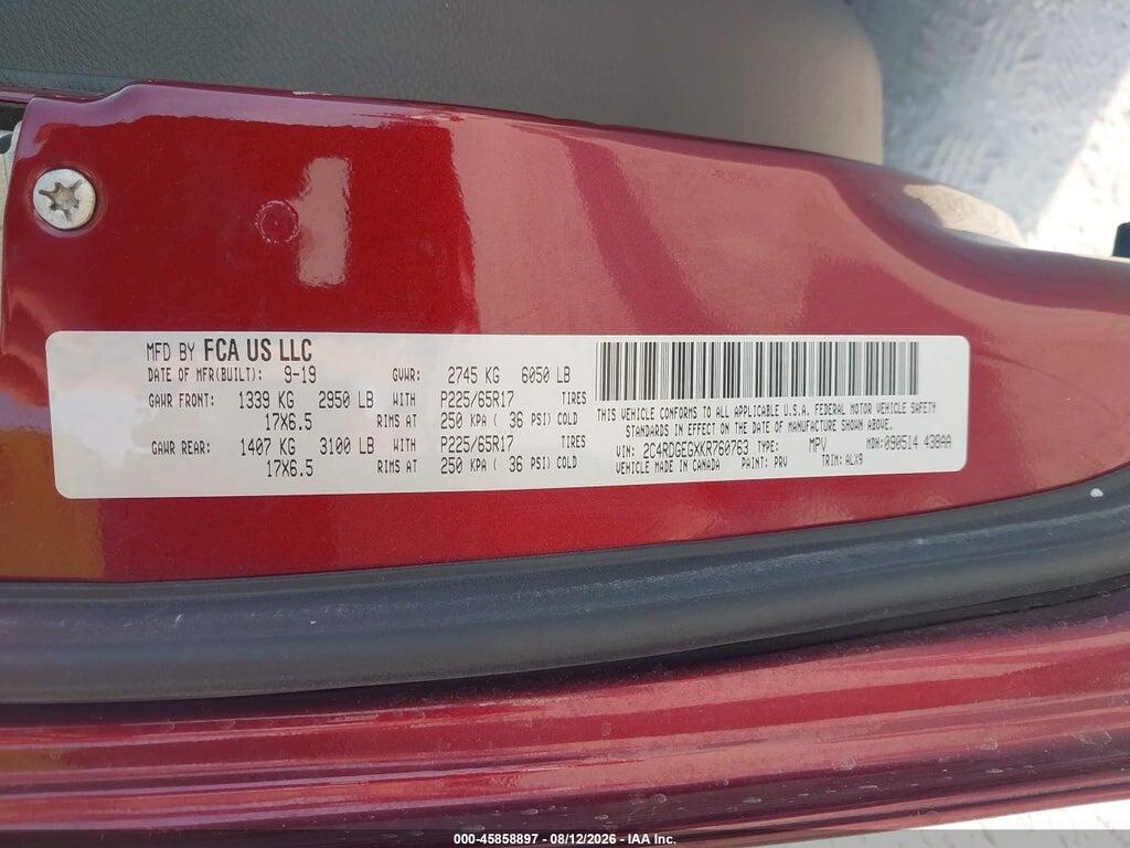 2C4RDGEGXKR760763 2019 DODGE GRAND CARAVAN photo no. 9