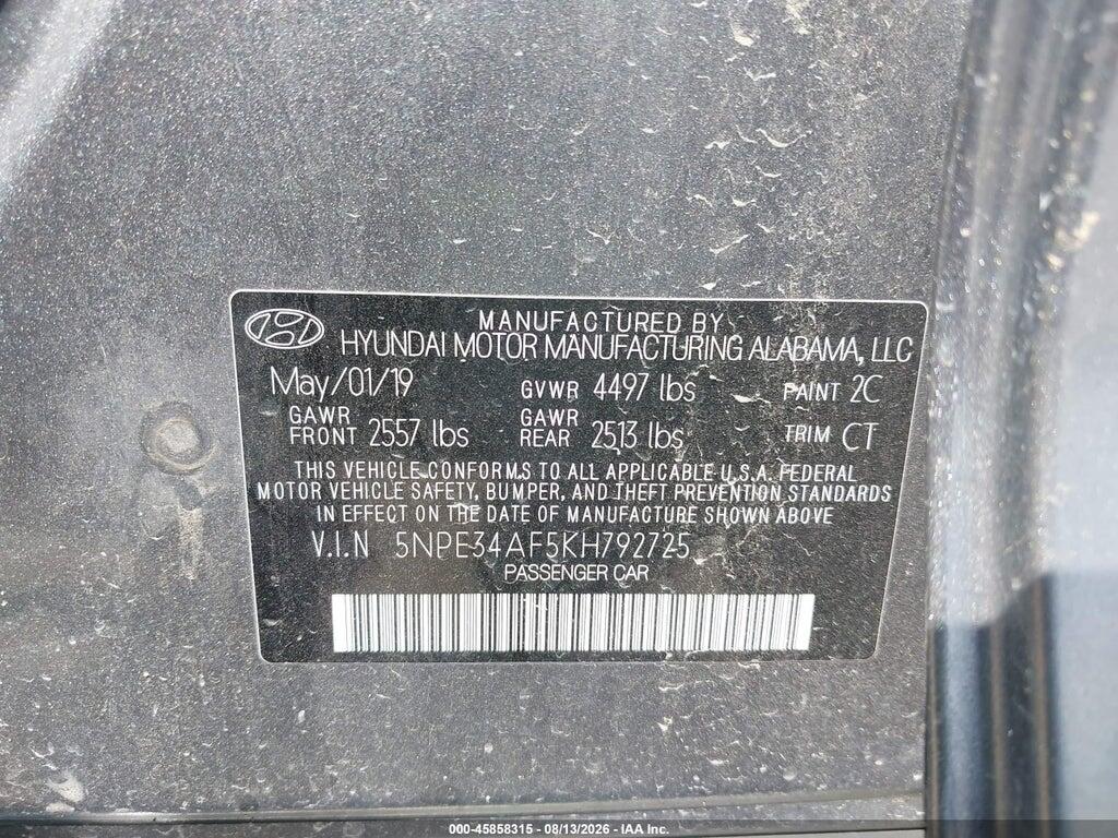 5NPE34AF5KH792725 2019 HYUNDAI SONATA photo no. 9