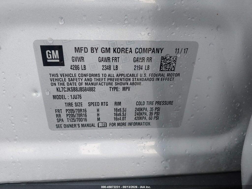 KL7CJKSB8JB584882 2018 CHEVROLET TRAX photo no. 9