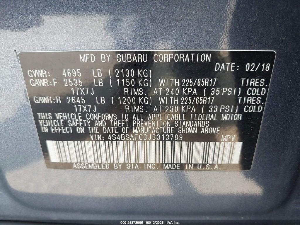 4S4BSAFC3J3313789 2018 SUBARU OUTBACK photo no. 9