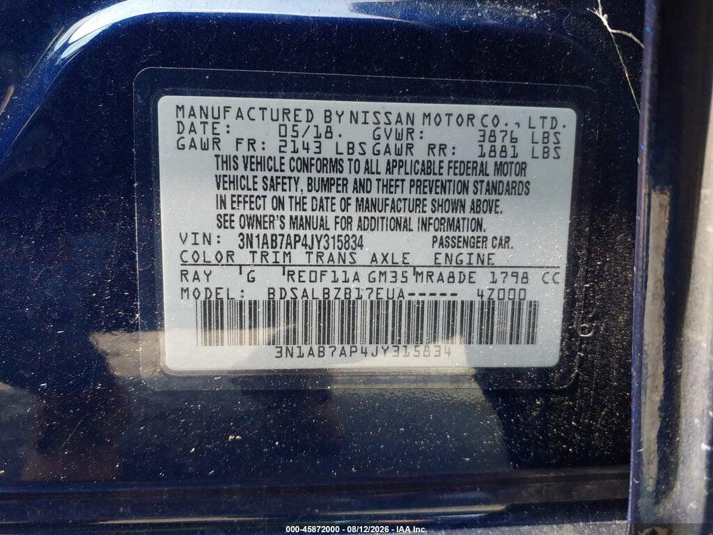 3N1AB7AP4JY315834 2018 NISSAN SENTRA photo no. 9