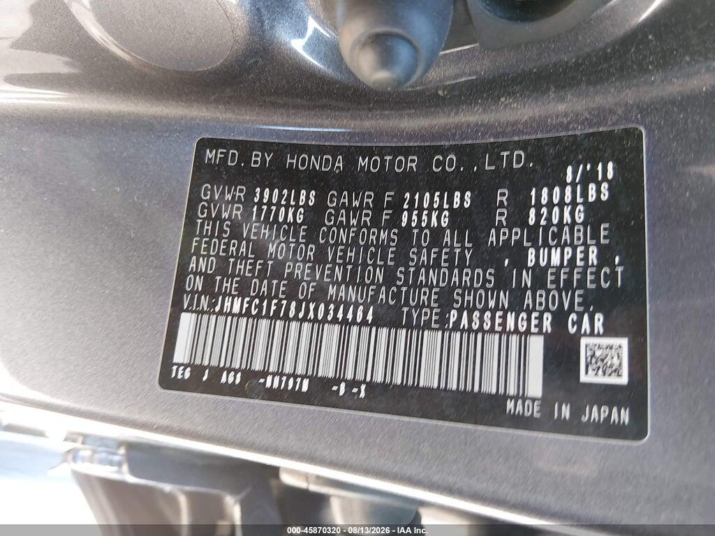JHMFC1F78JX034464 2018 HONDA CIVIC photo no. 9