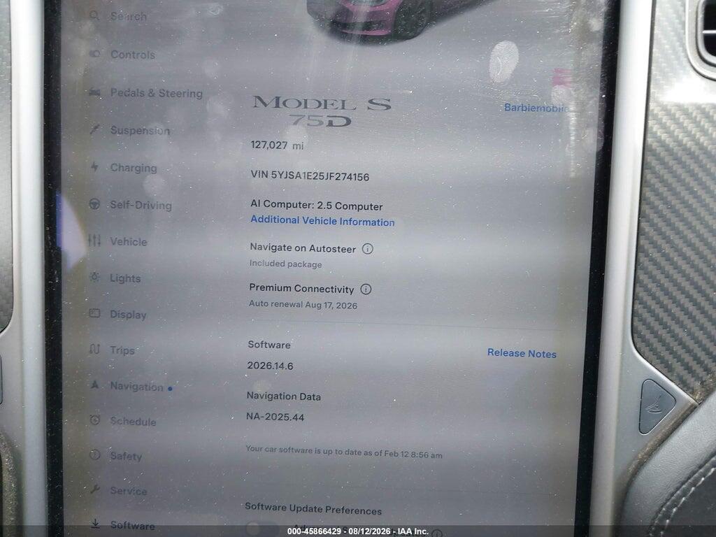 5YJSA1E25JF274156 2018 TESLA MODEL S photo no. 7