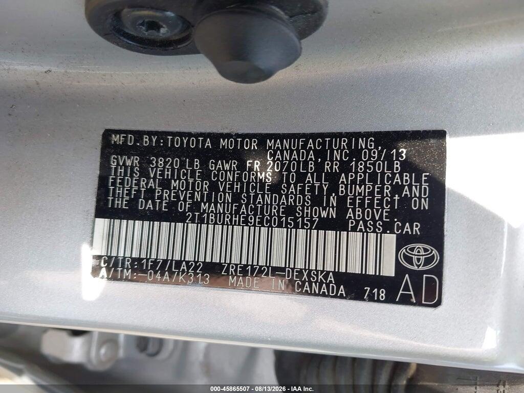 2T1BURHE9EC015157 2014 TOYOTA COROLLA photo no. 9
