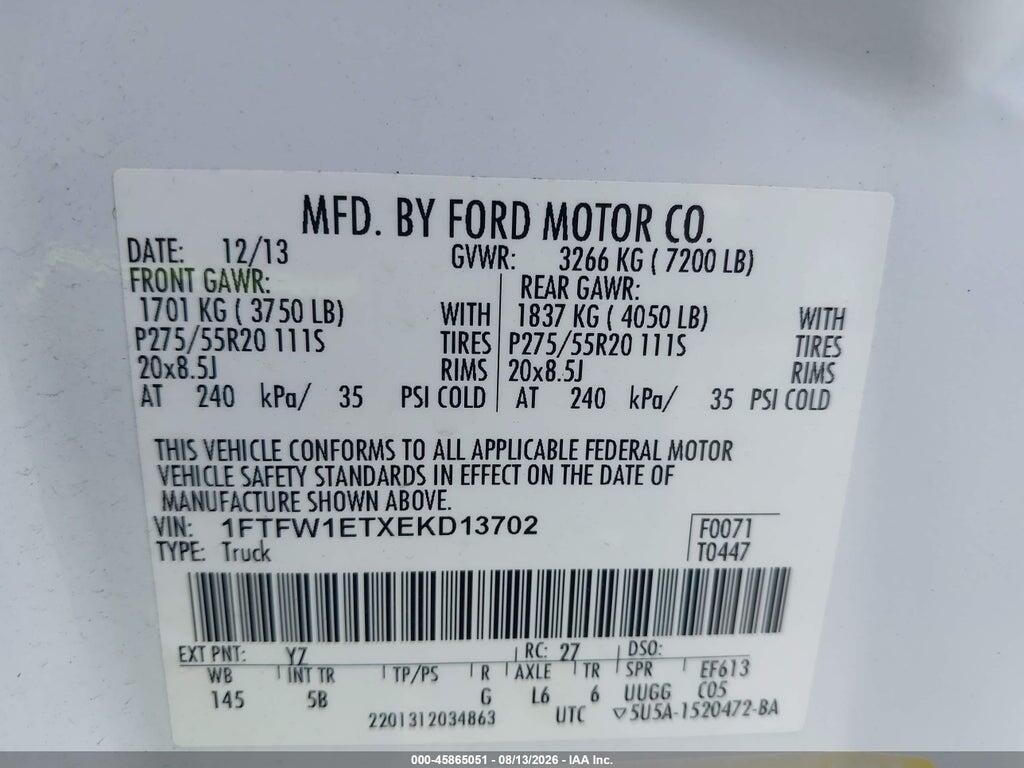 1FTFW1ETXEKD13702 2014 FORD F-150 photo no. 9