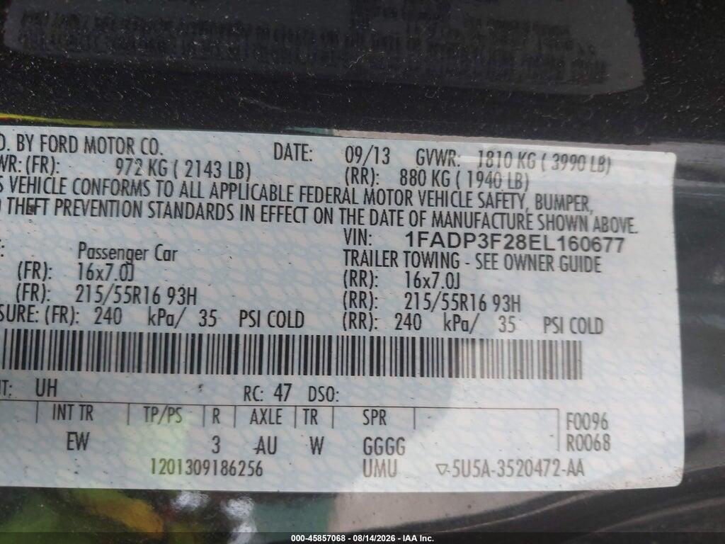 1FADP3F28EL160677 2014 FORD FOCUS photo no. 9