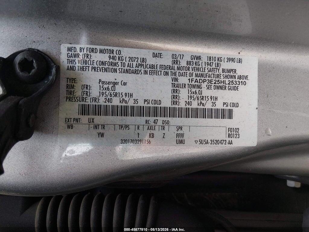 1FADP3E25HL253310 2017 FORD FOCUS photo no. 9